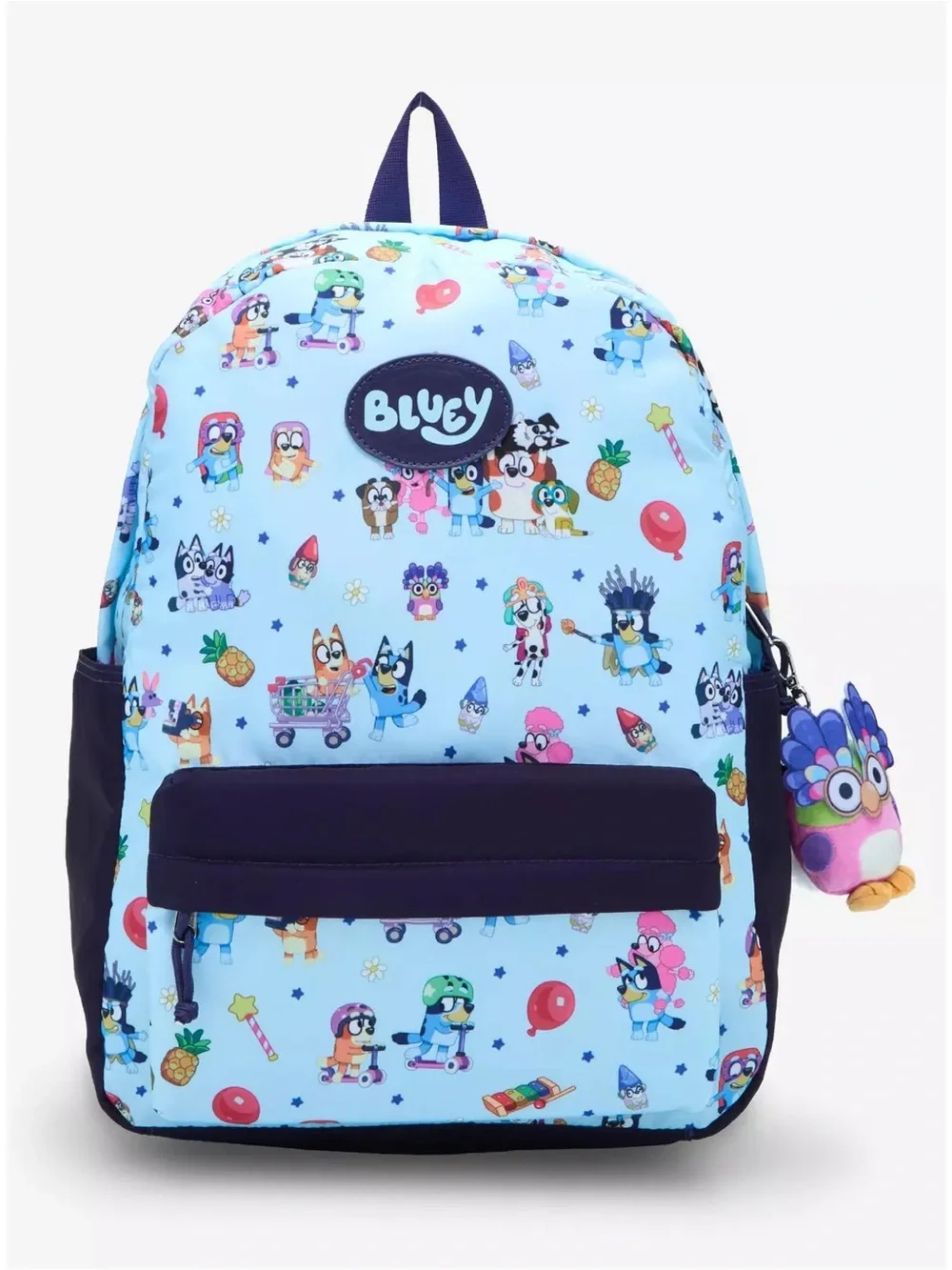Bluey Friends Chattermax Light Blue Full Size Backpack with Owl Keychain- New